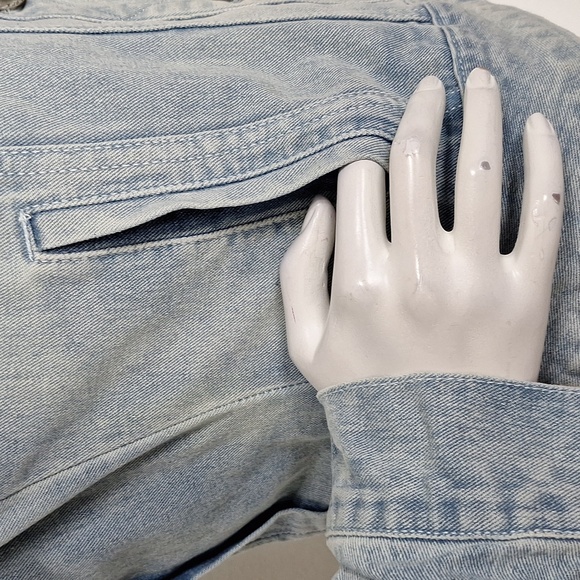 Free People Light Wash Long Sleeve Streetwear Grunge Fitted Denim Jacket Size M - Picture 6 of 14